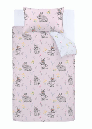 Catherine Lansfield Pink Bunny Tails Ditsy Flowers Reversible Duvet Cover Set