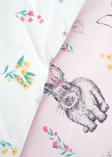 Catherine Lansfield Pink Bunny Tails Ditsy Flowers Reversible Duvet Cover Set