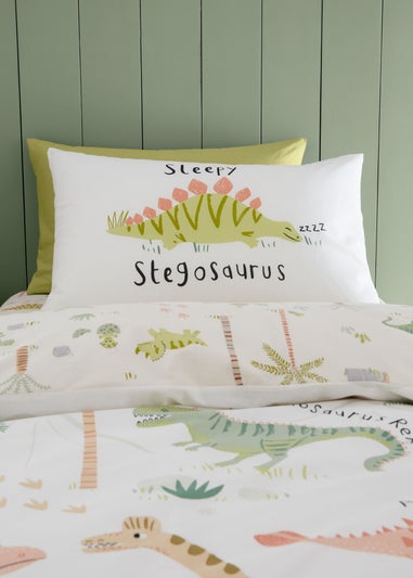 Catherine Lansfield Sleepy Dino Reversible Natural Green Duvet Cover Set