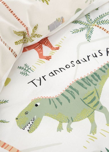 Catherine Lansfield Sleepy Dino Reversible Natural Green Duvet Cover Set