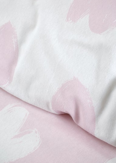 Catherine Lansfield Brushed Cotton Hearts Reversible Pink White Duvet Cover Set