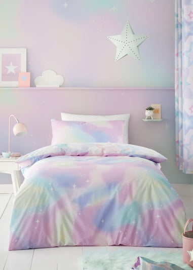 Catherine Lansfield Ombre Stars Reversible White Pastel Duvet Cover Set