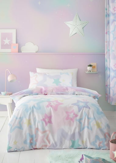 Catherine Lansfield Ombre Stars Reversible White Pastel Duvet Cover Set