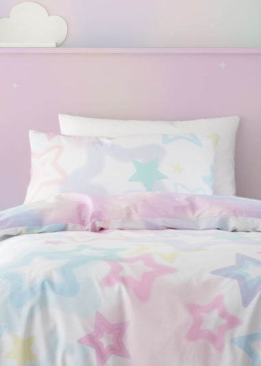 Catherine Lansfield Ombre Stars Reversible White Pastel Duvet Cover Set