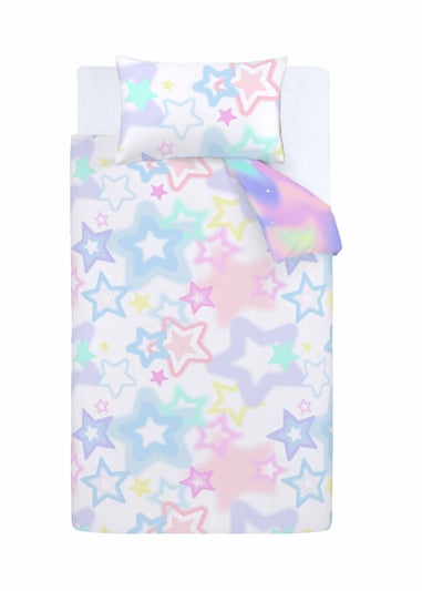Catherine Lansfield Ombre Stars Reversible White Pastel Duvet Cover Set