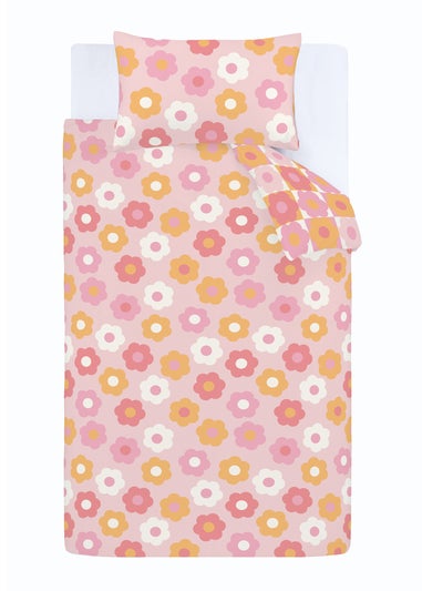 Catherine Lansfield Retro Daisy Reversible Pink Yellow Duvet Cover Set