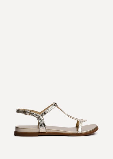 Linzi Saylor Gold Faux Leather Textured T Bar Sandals
