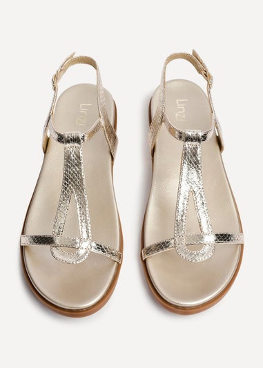 Linzi Saylor Gold Faux Leather Textured T Bar Sandals