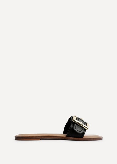 Linzi Tyla Black Faux Leather Flat Slider Sandal