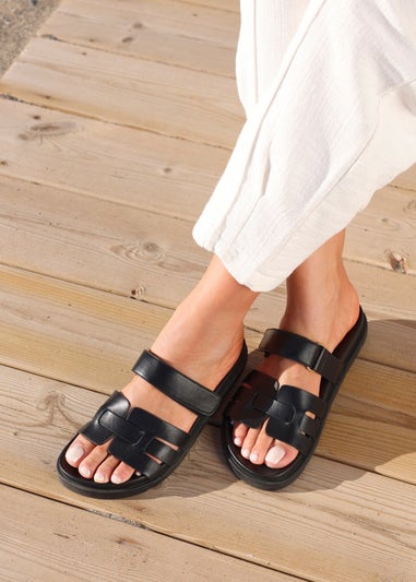 Linzi Essential Black Faux Leather Slip On Sandal