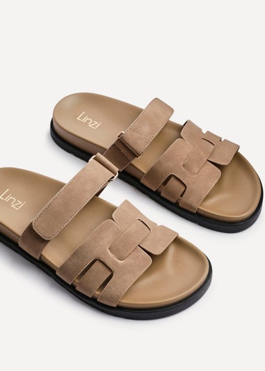 Linzi Essential Taupe Nubuck Leather Slip On Sandal
