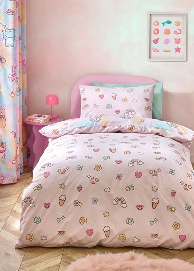 Catherine Lansfield Kids Pink Pastels Forever Together Reversible Duvet Cover Set