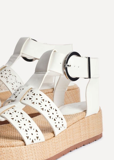 Linzi Sunkissed White Faux Leather Gladiator Flatform Sandal
