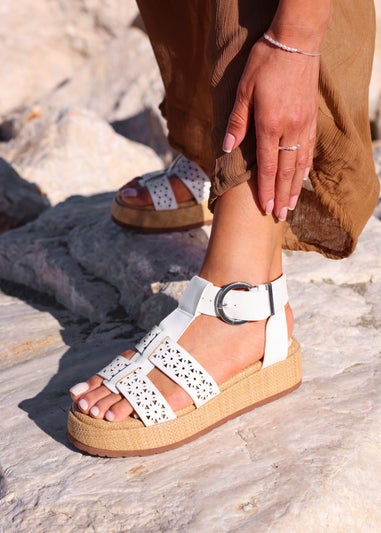 Linzi Sunkissed White Faux Leather Gladiator Flatform Sandal