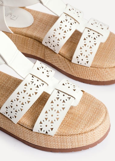 Linzi Sunkissed White Faux Leather Gladiator Flatform Sandal