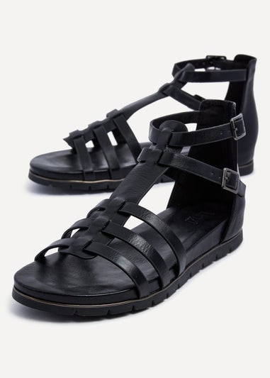 Linzi Tour Black Faux Leather Gladiator Style T Bar Sandals