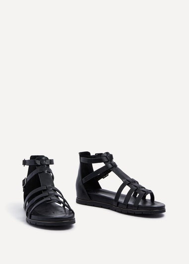 Linzi Tour Black Faux Leather Gladiator Style T Bar Sandals