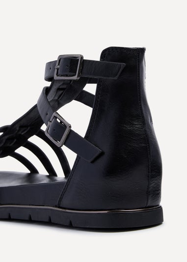 Linzi Tour Black Faux Leather Gladiator Style T Bar Sandals