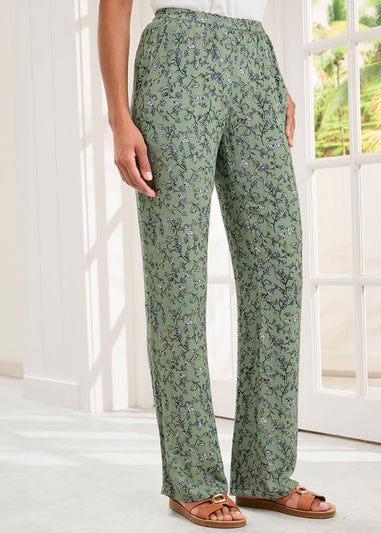 Cotton Traders Mint Pull On Printed Crinkle Trousers