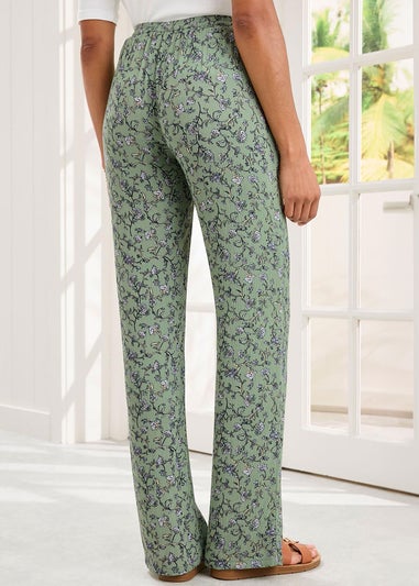 Cotton Traders Mint Pull On Printed Crinkle Trousers
