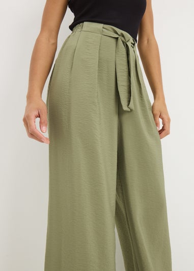 Khaki Tie Waist Wide Leg Trousers