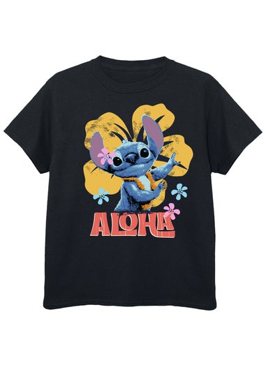 Disney Stitch Aloha Kids Black Graphic T-Shirt (3-13 Years)