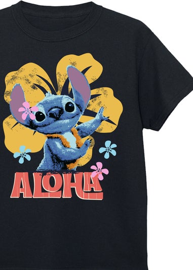 Disney Stitch Aloha Kids Black Graphic T-Shirt (3-13 Years)
