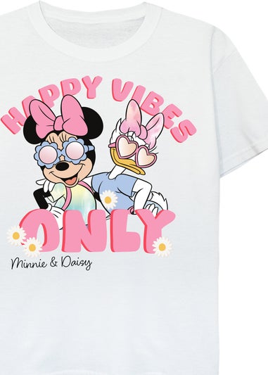 Disney Minnie Mouse Daisy Happy Vibes Kids White T-Shirt (3-13 Years)