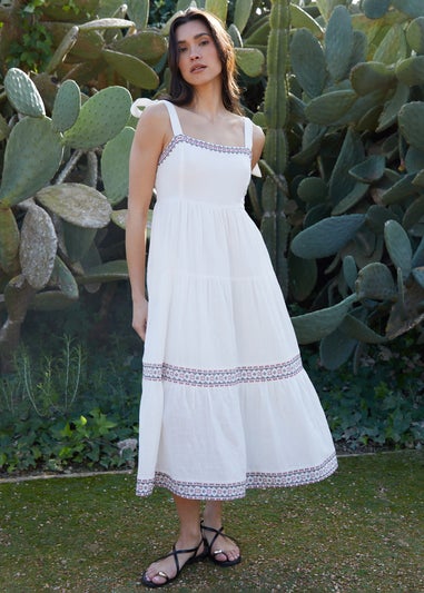 Threadbare Cream Embroidered Tiered Maxi Dress
