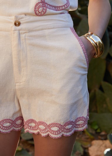 Threadbare Cream Cornelli Embroidered Shorts