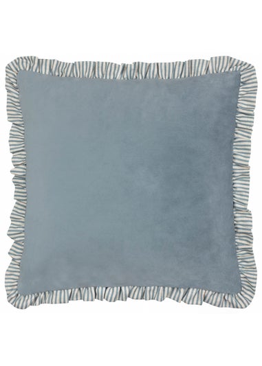 Wylder Solene Ruffle Matte Velvet Blue Cushion (45 x 45 x 8 cm)