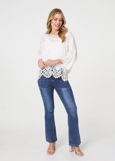 Izabel London White Lace Trim Sheer Layered Blouse