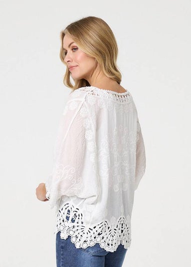 Izabel London White Lace Trim Sheer Layered Blouse