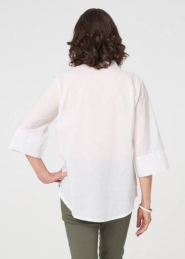 Izabel London White Floral Embroidered Texture V Neck Blouse