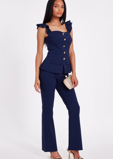 Quiz Navy Frill Sleeve Jumpsuit