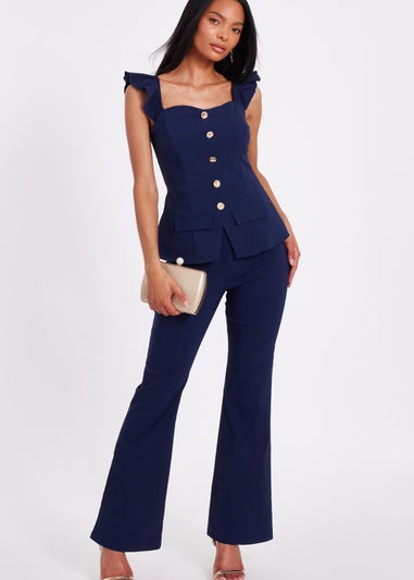 Quiz Navy Frill Sleeve Jumpsuit
