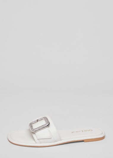 Quiz White Wide Fit Diamante Buckle Sandals