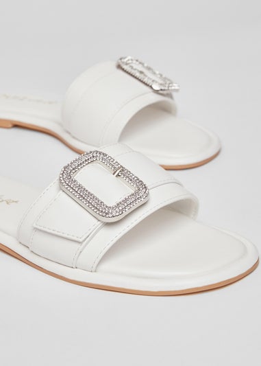 Quiz White Wide Fit Diamante Buckle Sandals