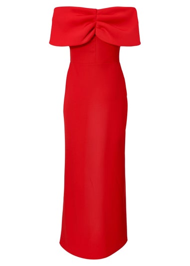 Quiz Red Petite Bardot Front Wrap Maxi Dress