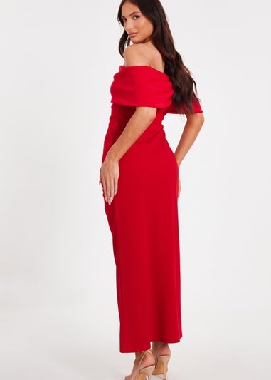 Quiz Red Petite Bardot Front Wrap Maxi Dress