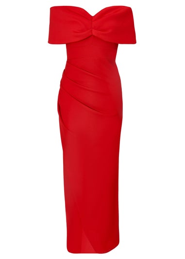 Quiz Red Petite Bardot Front Wrap Maxi Dress