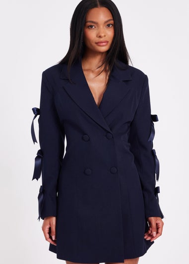 Quiz Navy Bow Sleeve Blazer Dress