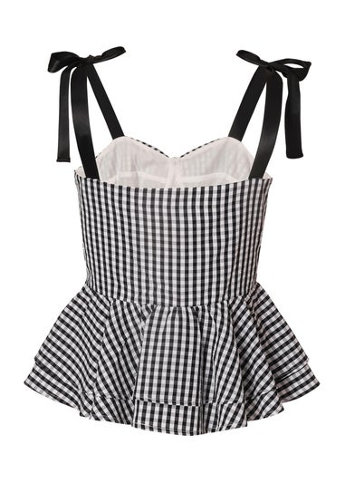 Quiz Black Gingham Peplum Top
