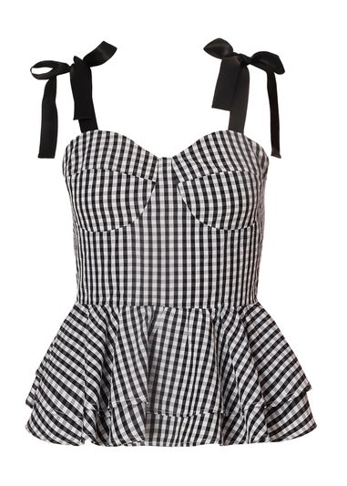 Quiz Black Gingham Peplum Top