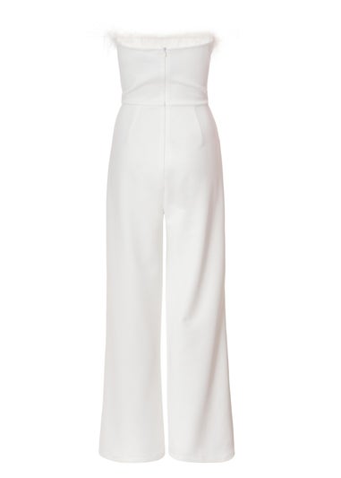 Quiz White Feather Trim Jumpsuit
