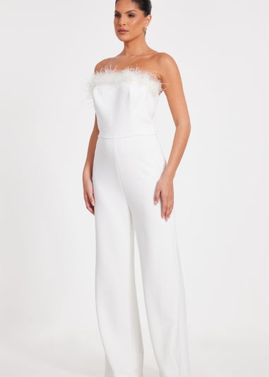 Quiz White Feather Trim Jumpsuit