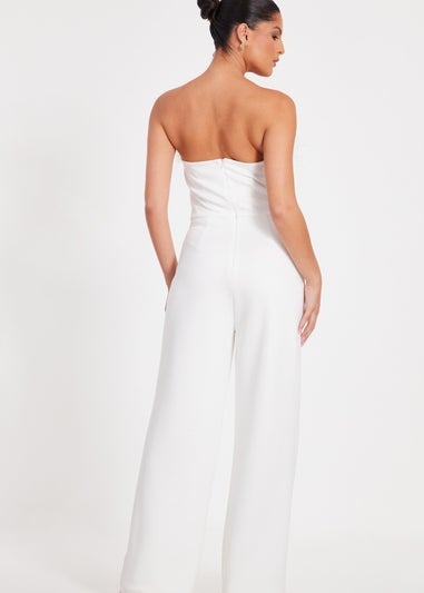 Quiz White Feather Trim Jumpsuit