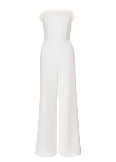 Quiz White Feather Trim Jumpsuit