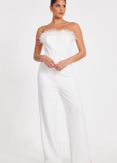 Quiz White Feather Trim Jumpsuit