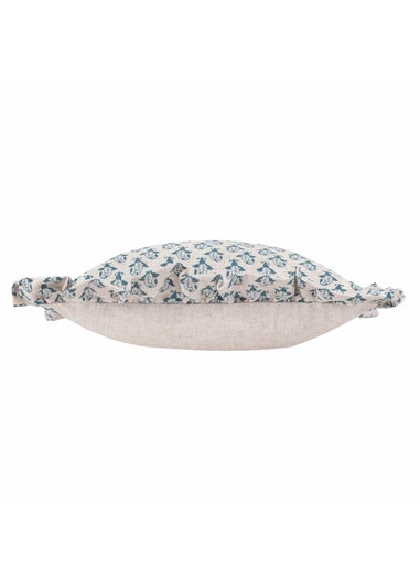 Furn Lulah Block Printed Ruffle Blue Cushion (45 x 45 x 8 cm)